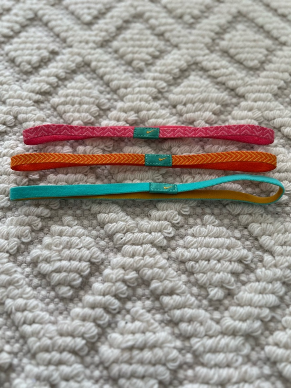 Nike Elastic Headband Trio - Pink, Orange, Teal